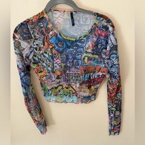 Shelley Mesh top graffiti print made in USA size small